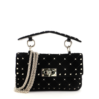 Valentino Rockstud Spike Flap Bag Quilted Velvet Small