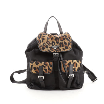 Prada Double Front Pocket Backpack Printed Tessuto Medium