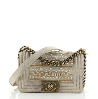 Chanel Boy Flap Bag Pearl Embellished Calfskin Small