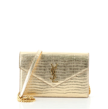 Saint Laurent Classic Monogram Wallet on Chain Lizard Embossed Leather Small