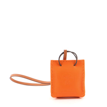 Hermes Orange Shopping Bag Charm Milo Lambskin and Swift
