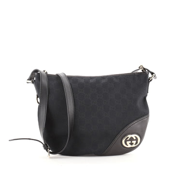 Gucci Lovely Hearts Interlocking G Crossbody Bag GG Canvas with Leather