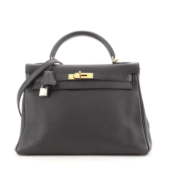 Hermes Kelly Handbag Black Togo with Gold Hardware 32