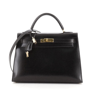 Hermes Kelly Handbag Black Box Calf with Gold Hardware 32