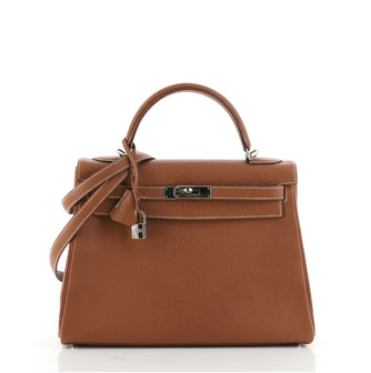 Hermes Kelly Handbag Brown Chevre de Coromandel with Palladium Hardware 32