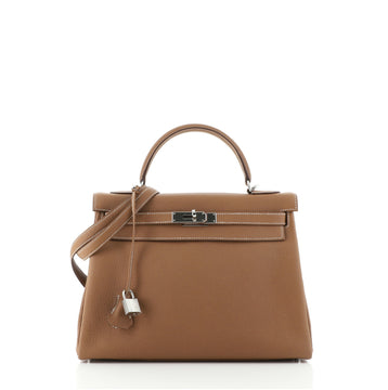 Hermes Kelly Handbag Brown Togo with Palladium Hardware 32