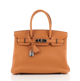 Hermes Birkin Handbag Orange Clemence with Palladium Hardware 30