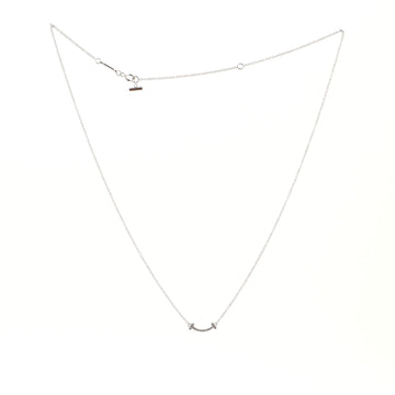 Tiffany & Co. T Smile Pendant Necklace 18K White Gold with Diamonds Mini
