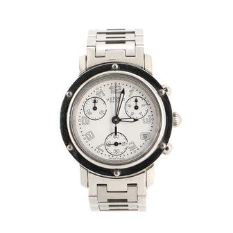 Hermes Clipper Chronograph Quartz Watch Stainless Steel 31