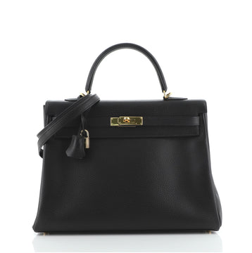 Hermes Kelly Handbag Black Ardennes with Gold Hardware 35