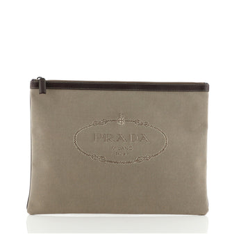 Prada Logo Zip Pouch Canvas Large