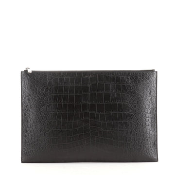 Saint Laurent Zip Pouch Crocodile Embossed Leather Large