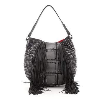 Christian Louboutin Lucky L Fringe Hobo Studded Leather