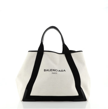 Balenciaga Navy Cabas Canvas with Leather Medium