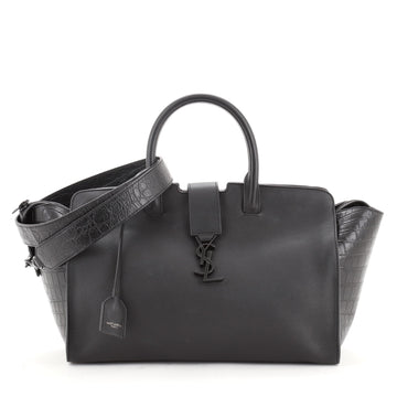 Saint Laurent Monogram Cabas Downtown Leather with Crocodile Embossed Leather Small