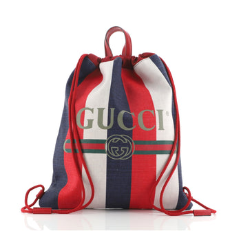 Gucci Logo Drawstring Backpack Striped Canvas Large