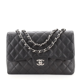 Chanel Vintage Classic Single Flap Bag Quilted Caviar Jumbo