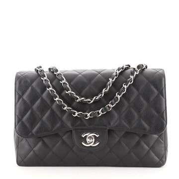 Chanel Vintage Classic Single Flap Bag Quilted Caviar Jumbo