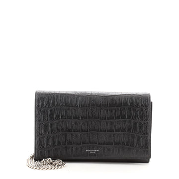 Saint Laurent Paris Chain Wallet Crocodile Embossed Leather