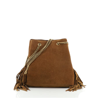 Saint Laurent Emmanuelle Chain Bucket Bag Fringe Suede Small