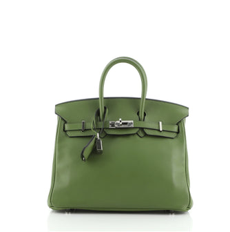 Hermes Birkin Handbag Green Swift with Palladium Hardware 25