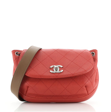 Chanel Round Accordion Messenger Bag Quilted Caviar Small