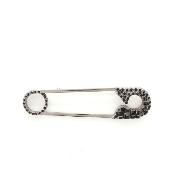CHANEL Crystal Safety Pin Brooch Silver 449883