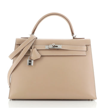 Hermes Kelly Handbag Light Tadelakt with Guilloche Palladium Hardware 32