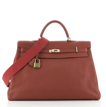 Hermes Kelly Travel Handbag Red Togo with Gold Hardware 50