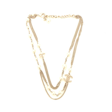 Chanel CC Pearl Multistrand Necklace Metal and Faux Pearls