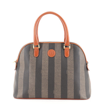 Fendi Vintage Pequin Convertible Dome Satchel Coated Canvas Large