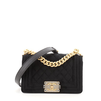Chanel Boy Flap Bag Quilted Velvet with Crystal Detail Small