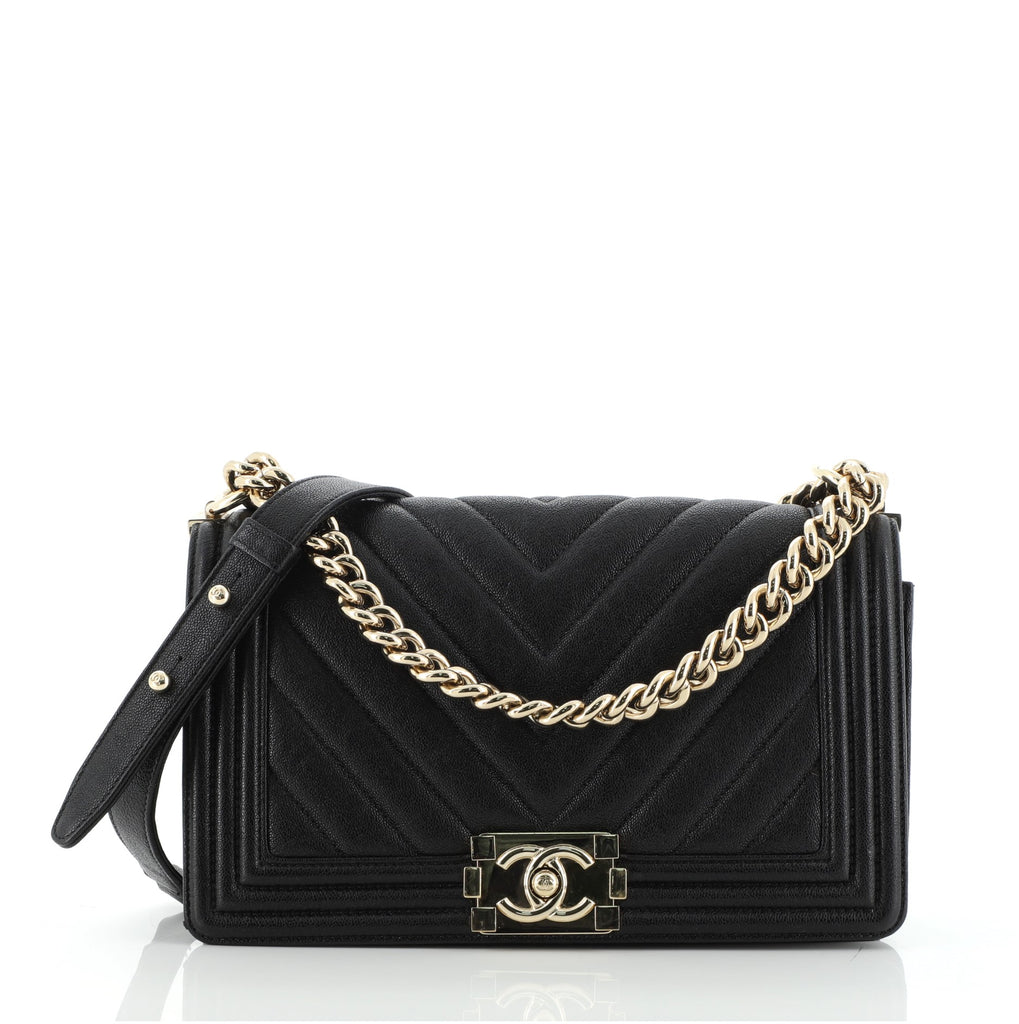 Chanel Boy Flap Bag Chevron Caviar Old Medium Black 623571