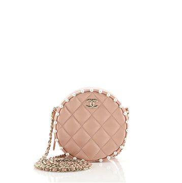 Chanel Round Clutch with Chain Quilted Calfskin with Pearl Detail