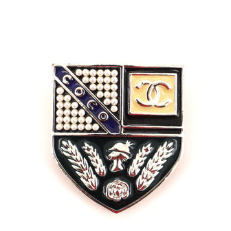 Chanel Coco Shield Brooch Faux Pearl Embellished Metal and Enamel