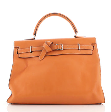 Hermes Kelly Flat Handbag Orange Swift with Palladium Hardware 35