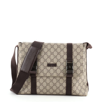 Gucci Double Buckle Messenger Bag GG Coated Canvas Large
