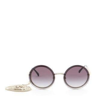 Chanel Chain Frame Round Sunglasses with Chain Metal