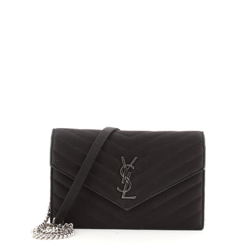 Saint Laurent Classic Monogram Wallet on Chain Matelasse Chevron Satin
