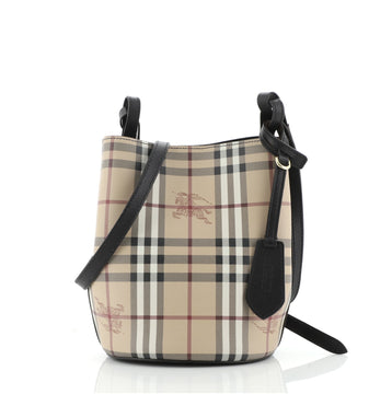 Burberry Lorne Bucket Bag Haymarket Coated Canvas Small