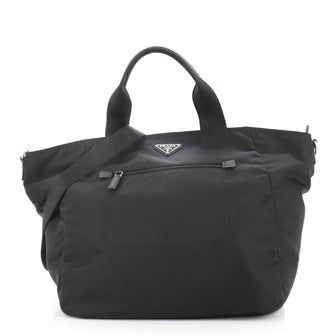 Prada Zip Convertible Shopping Tote Tessuto with Saffiano Leather Medium