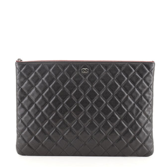 Chanel O Case Clutch Quilted Caviar Large