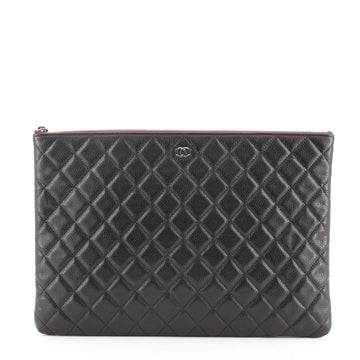 Chanel O Case Clutch Quilted Caviar Large