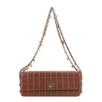 Chanel Chocolate Bar Beaded Chain Flap Bag Quilted Calfskin East West