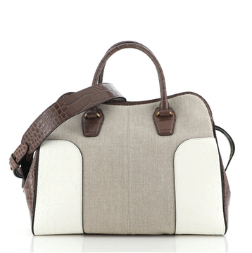 Tod's Sella Satchel Canvas and Crocodile Embossed Leather Small
