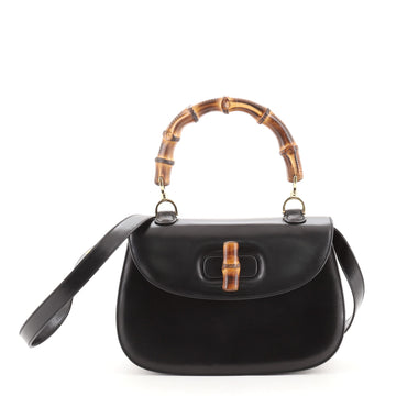 Gucci Vintage Convertible Bamboo Top Handle Bag Leather Medium