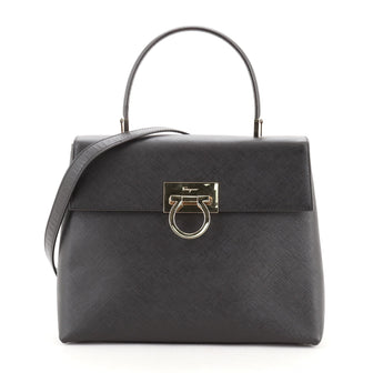 Salvatore Ferragamo Gancini Convertible Top Handle Bag Saffiano Leather Medium