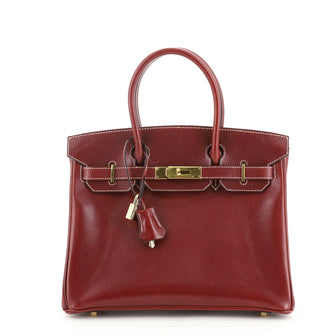 Hermes Birkin Handbag Red Veau Grain Lisse with Gold Hardware 30