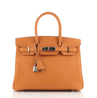 Hermes Birkin Handbag Orange Epsom with Palladium Hardware 30