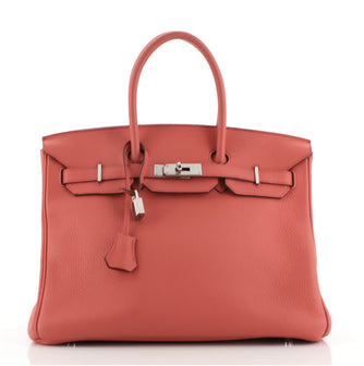 Hermes Birkin Handbag Red Clemence with Palladium Hardware 35